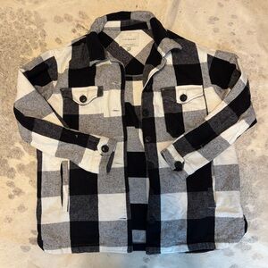 Lucky Brand Black and White Plaid Flannel Shirt Jacket